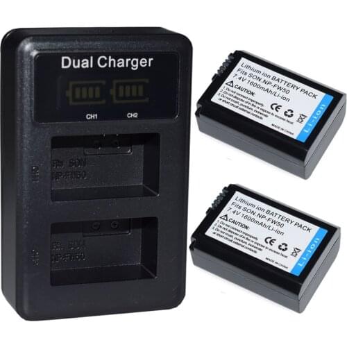 2-Pack NP-FW50 Battery + LCD Charger for Sony DSC-RX10 IV DSC-RX10 III DSC-RX10 II