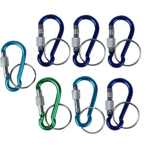 7 Pcs 5# Screw Lock Mini Multicolor Aluminum Carabiner Hook w Keyring