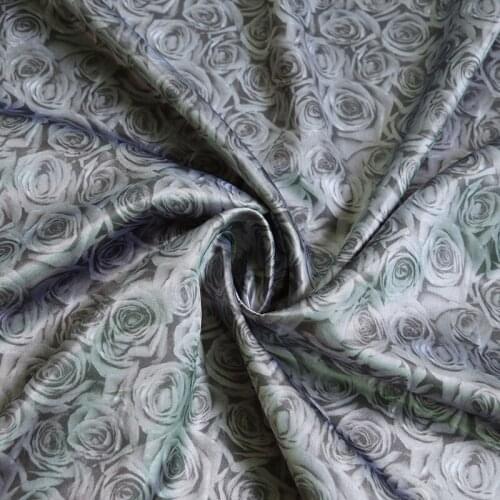 100cm*148cm Gray Rose Design 100%Polyester Satin Fabric Soft Charmeuse Dress Lining Textile Soft
