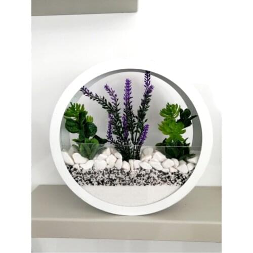 White Decorative Round Metal Table and Wall Ornament Terrarium Flower Pot 25 cm
