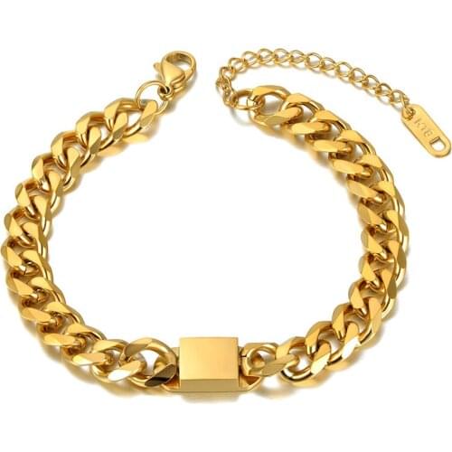 Hiphop/Rock Titanium Stainless Steel Geometry Charm Bracelet Bangle For Women Men Bohemia Chain & Link Jewelry B20190