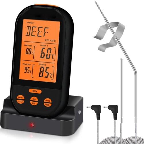 New Wireless Digital BBQ Thermometer Kitchen Oven Food Cooking Grill Meat Thermometer with 2 Probe and Timer Temperature Alarm