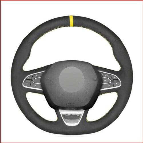 For Renault Kadjar Koleos Megane Talisman Custom Made Black Suede Car Steering Wheel Cover Anti-slip fit all season