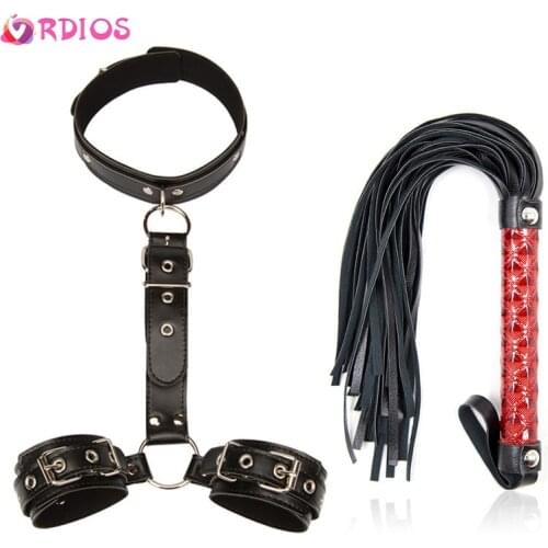 Erotic Sex Toys Neck Collar Handcuff Whip For Couples Woman BDSM Bondage Restraint Rope For Adult Game Sexy Accessories Shop
