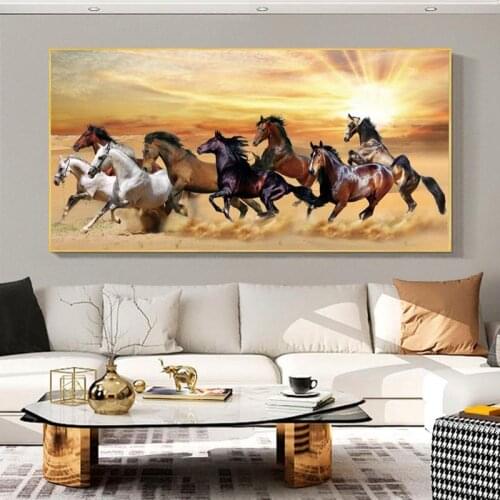Running Horses Canvas Paintings For Bed Room Wall Art Prints Sunset Landscape Animals Posters And Prints Home Wall Decoration