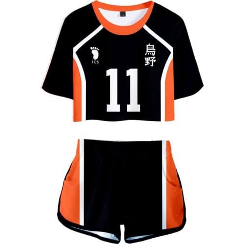 NEW anime cosplay Women Haikyuu Tsukishima Kei Cosplay Costume NO.11 Jersey Sport Wear Uniform Girl Summer T-Shirt + Shorts Suit