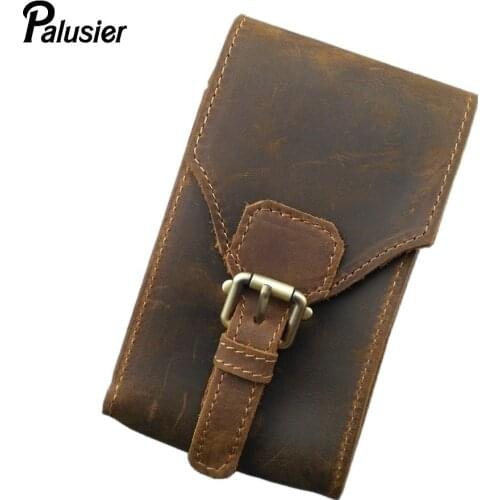 Fashion Retro Crazy Horse Cowhide Men Waist Pack Genuine Leather Wallet Belt Loops Hip Bum Bag Phone Pocket Buckle Pouch
