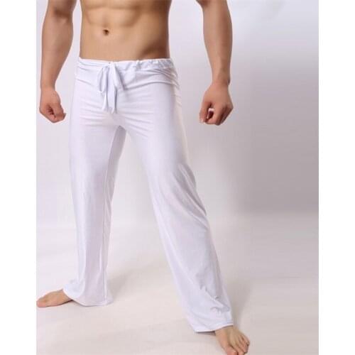 Mens Fitness Tai Chi Ice Silk Thin Pants Pajama Solid Color Sleep Bottoms Drawstring Home Loose Casual Plus Size Trousers