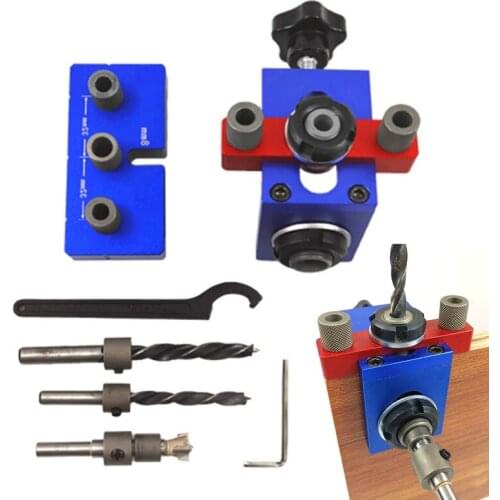 Wood Doweling Jig Pocket Hole Drilling Locator Jig Kit With 6/8/10mm Drill Bit Vertical Drill Guide Hole Puncher Locator Tool