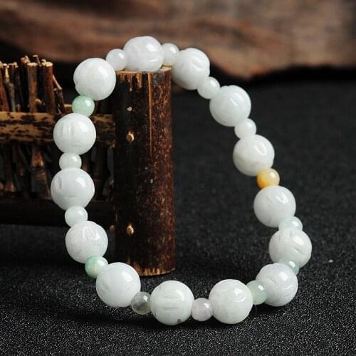 Natural Emerald Tri Color Hollow Bead Bracelet Elastic Bangle Jewellery Accessories Fashion Hand-Carved Woman Amulet Custom Made