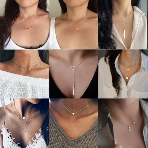 New Vintage Crystal Pendant 2020 Necklace Women Gold Color Beads Moon Star Horn Crescent Choker Necklaces Jewelry