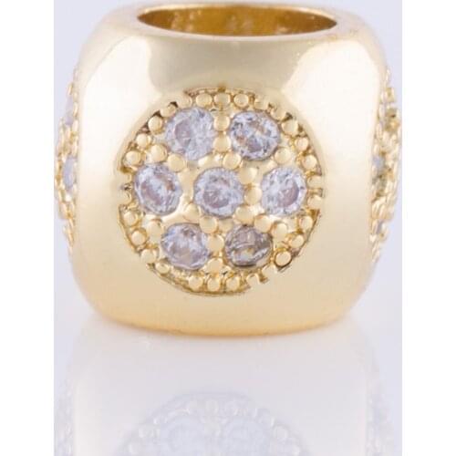 Wholesale Bijoux Rhinestone Square Bead Micro Pave Metal Round Zircon Spacer Metal Beads Fit European DIY Charm Bracelet Jewelry