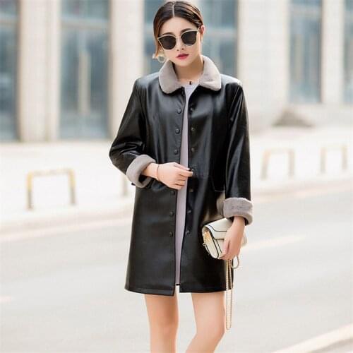 Autumn Winter Women Long PU Leather Jacket Warm Thick Velvet Faux Leather Coat Female Motorcycle Coats Tops Plus Size 5XL AB1599