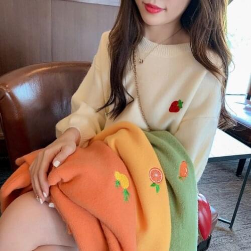 Autumn Sweet fruit embroidery knit sweaters new womens long-sleeved bottoming sweater loose Korean style lazy knitted tops