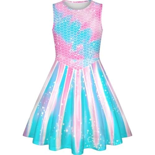 4-12 Years Old Mermaid Cosplay Dress For Girl Summer Sandy Beach Vacation Party Girls Clothes Children Kids Birthday Present