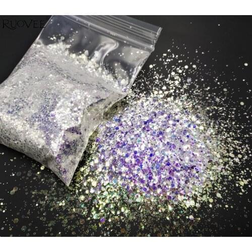 Iridescent White Color with Blue-gold Light Shinning Glitter Mixed Size Hexagon Powder Shape for DIY Facepainting Gel Art Makeup