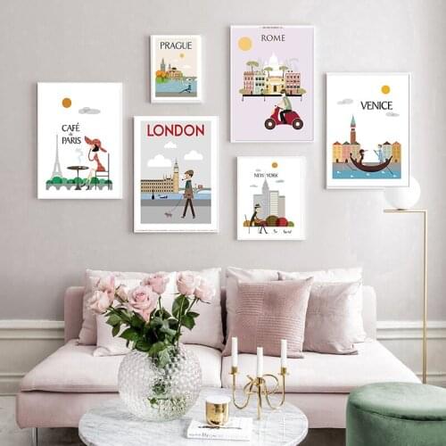 Landscape Painting in London Landscape Canvas Nordic New York Modren Cartoon Poster Qute Art Decoration For Kids Room