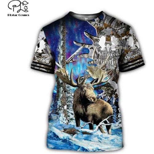PLstar Cosmos Animal Deer Bow Moose Hunting Hunter Camo Harajuku NewFashion 3DPrint Unisex Shorts Sleeve T-shirt Men/Women s-1
