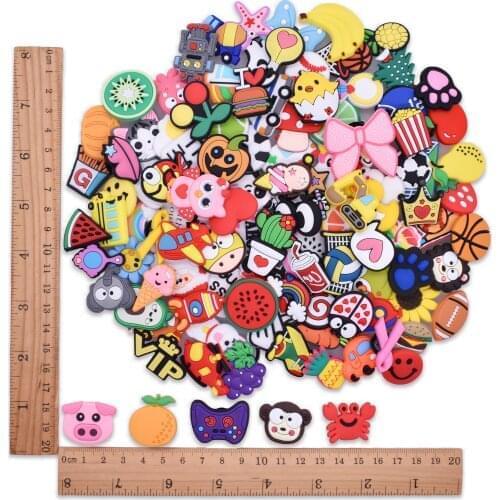 40-150PCS Ranom Cartoon Animal Shoes Charms Flower Pig Letter Decoration Fit Croc Wristband Accessories Kids X-MAS Gifts