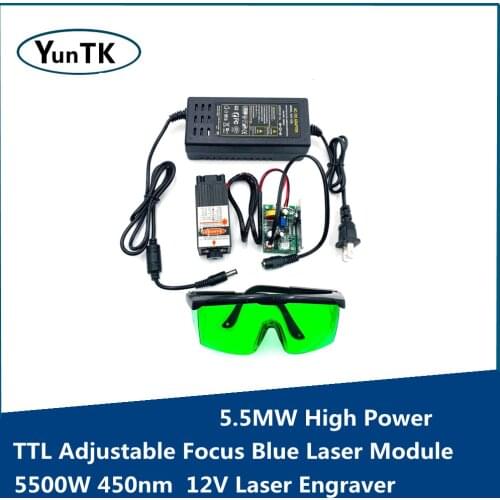 5.5MW High Power TTL Adjustable Focus Blue Laser Module, 5500W 450nm 12V Laser Engraver Accessories