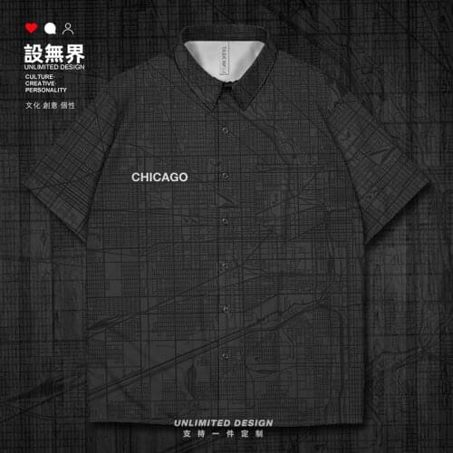 United States USA Chicago City Map Short-Sleeved shirt Short Sleeve Oversized cardigan Shirts Blouses trends Clothes Summer
