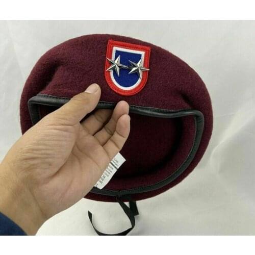 New US Army 82nd Airborne Division Wool Maroon Beret Officer 2 star Major General Rank Hat Military Cap