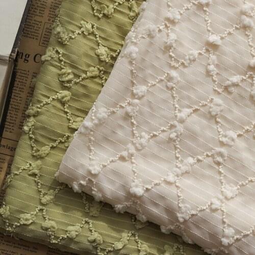 Chiffon diamond lattice wave embroidered fabric hairy ball hook embroidered striped fabric DIY ladies dress shirt