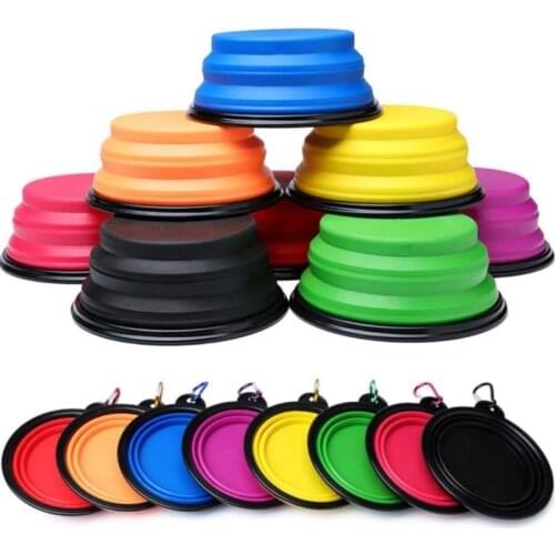 Collapsible Pet Dog Folding Silicone Bowl Outdoor Travel Camping Portable Puppy Food Container Feeder Dish with Carabiner