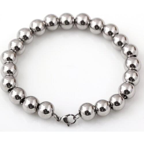 6/8/10mm Stainless Steel Silver Color Heavy Handmade Beads Ball Link Chain Mens Womens Bracelet Bangle Male Jewelry 7-11inch