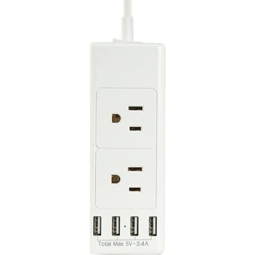 Power Strip With 6 Outlets 4 USB 5V 3A Ports 1250W 10A 5 Feet Extension Cord Surge Protector For Home Office-US Plug