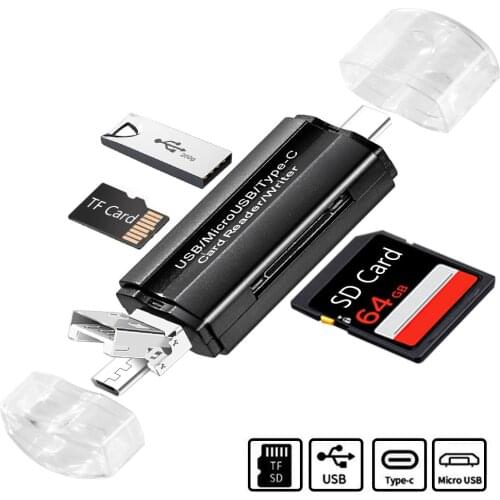 3 In 1 USB 2.0 SD Card Reader USB C Card Reader TF/Mirco SD Smart Memory Card Reader Type C OTG Flash Drive Cardreader Adapter