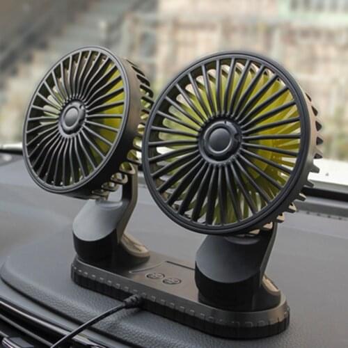 USB Powered Car Fan Multi-Angle Rotatable Dual Head 3-Speed Dashboard Dual Head Fan Low Noise Car Vehicles Auto Cooler