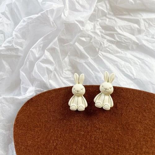 ​ZDMXJL Funny Sweet Cute Japan Style Women Earring White Spoof Rabbit Ear Stud Earrings Accessories Gifts To Girlfriend