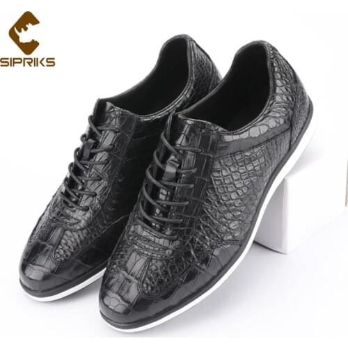Sipriks Luxury Black Crocodile Skin Casual Flats Mens Sneakers Flat-Bottomed Shoes Stop Running High Quality Alligator Skin 44