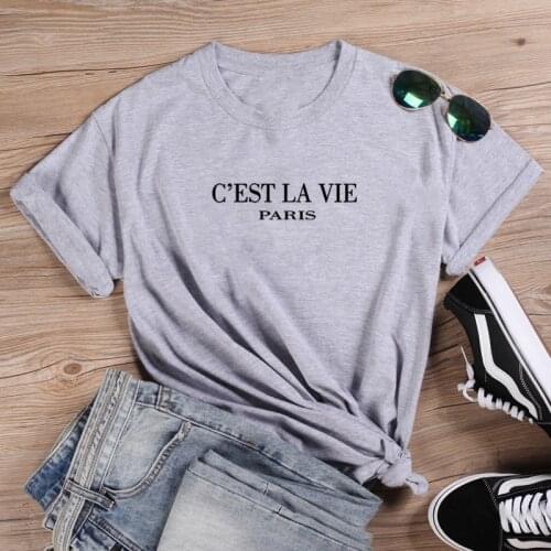 C'est La Vie Shirt Fashion T-shirt Women Summer Cotton T Shirt Women Harajuku O-neck Ladies Top Tee Shirt Femme Black & White