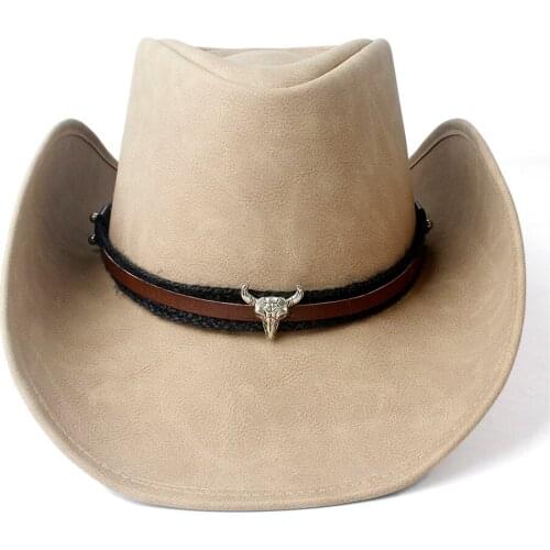 Women Men Leather Western Cowboy Hat For Gentleman Fedora Sombrero Cap Dad Hat