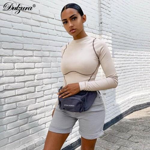 Dulzura 2019 autumn winter women bodysuit long sleeve bodycon sexy romper gloves streetwear festival clothing one piece body