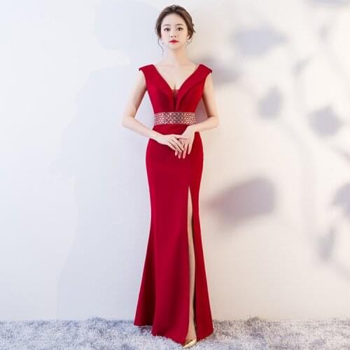 Beauty-Emily Red Sleeveless Mermaid Evening Dresses Luxury 2021 High Split Women Dress Sexy Backless Long Formal Gowns Party