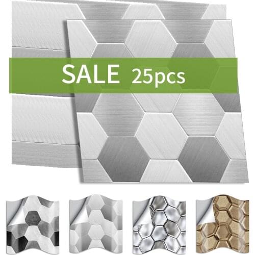Funlife 10/15cmx25pcs hexagon PVC Waterproof Self adhesive Wall Sticker Tile Sticker For Kitchen Bathroom Furniture SJ020-SJ023