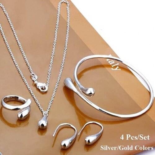4Pcs Necklace Set Teardrop Charm Compact Alloy Teardrop Charm Earrings Set for Birthday