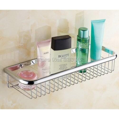 450mm Polished Chrome Brass Wall Mounted Single Tier Soap / Sponge Shower Storage Basket / Bathroom Accessory Wba514