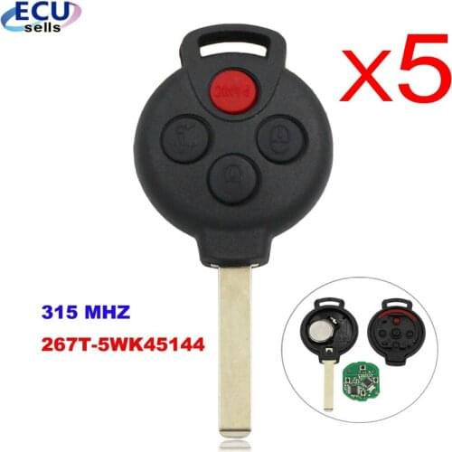 5PCS X Smart Remote Key 3+1 Button 315MHZ ID46 CHIP for Mercedes-Benz Smart 2005-2015 FCC ID: KR55WK45144
