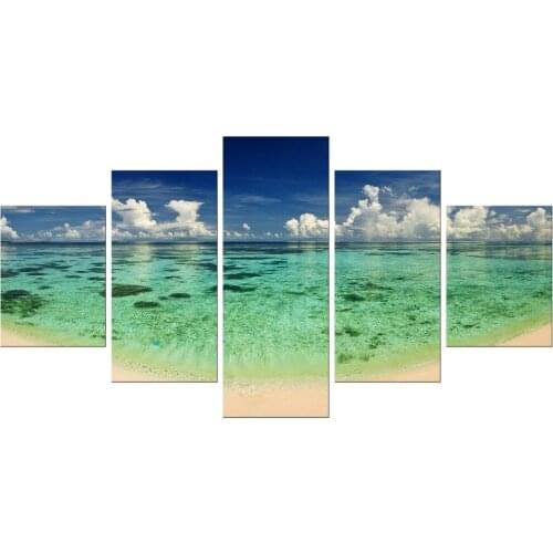 5 Pieces Wall Art Pictures Beach Sandy Sea Wave Seascape Oil Painting On Canvas For Room Decor Living Room Decoration Framed