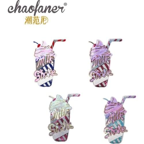 50pcs/Lot Ice Cream Sequins Embroidery Patches Letters Clothing Decoration Accessories Diy Iron Heat Transfer Applique