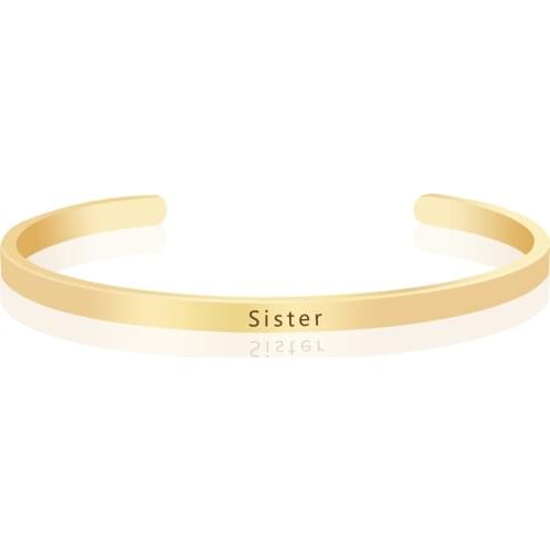 Sister Cuff Bangle Inspirational Quotes Engraved Mantra Bracelet Hand Stamped Cuff Bangles Best Trendy Gift for Sister