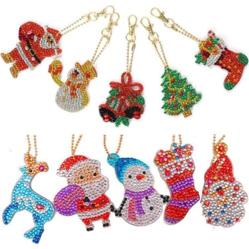 DIY Santa Claus Full Diamond Keychain Special Shaped Diamond Painting Keychain Embroidery Women Bag Key Chain Christmas gift