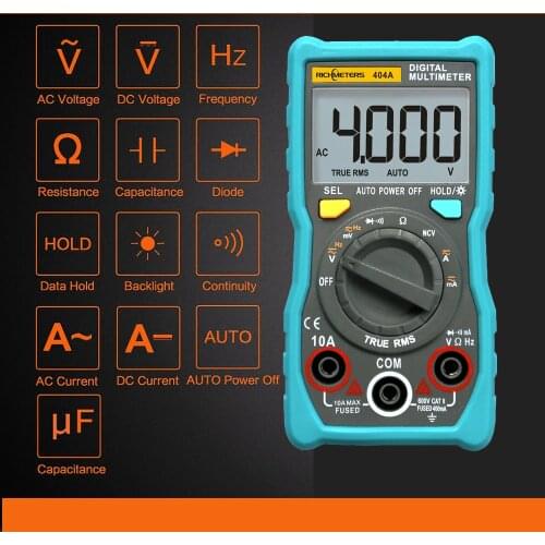 404A Digital Multimeter Auto-Ranging Ammeter True-RMS Smart NCV 4000 Counts LCD Display Auto Range AC/DC Voltage Current Tools