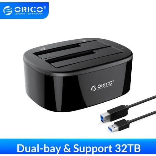ORICO Dual-bay Hard Drive Docking Station for 2.5/3.5 Inch HDD SSD SATA To USB3.0 5Gbps 16TB 12V3A Power Supply Plug and play