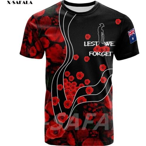 Anzac Day 2021 Lest We Forget Australia Flowers 3D Printed High Quality Milk Fiber T-shirt Round Neck Men Female Casual Tops