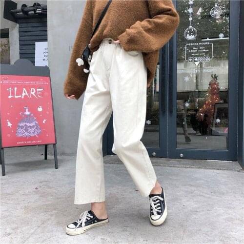 Cotton straight pants elastic waist pants women Simple retro loose wide leg Pants Casual female korean office lady trouser women
